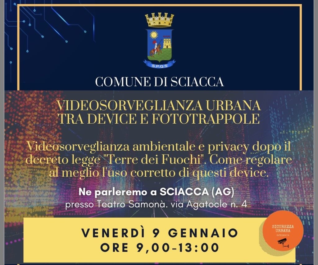 Videosorveglianza e privacy, un convegno nella saletta del “Samonà”