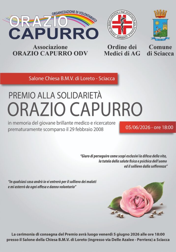 Premio alla Solidarietà “Orazio Capurro”, cerimonia di consegna il 5 giugno